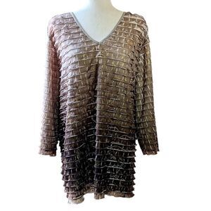MAGGIE BARNES V Neck Blouse Tiered Chiffon Ombre Gold Shimmer Plus Size 3X